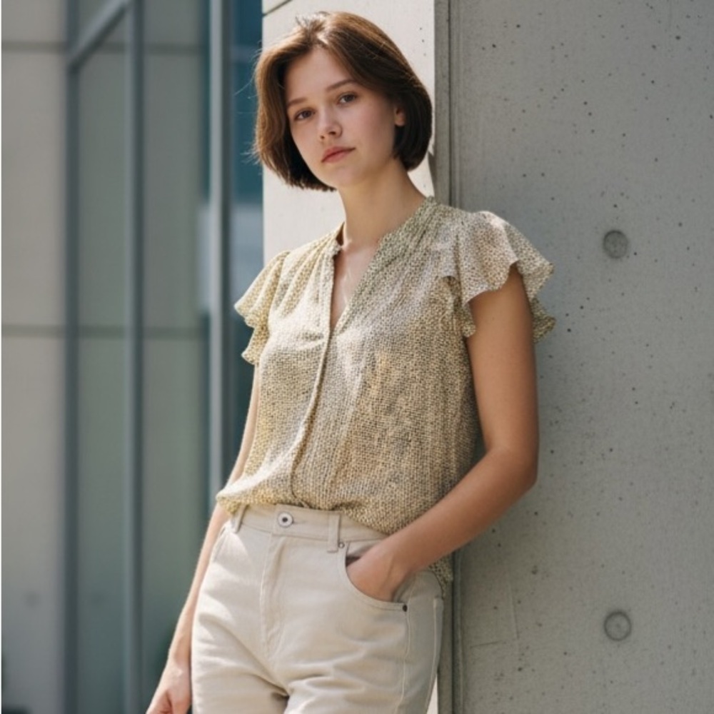 H&M SemiSheer Tunic V neck Cap Sleeves